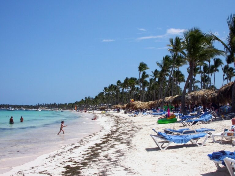 Playa con tumbonas y palapas en Punta Cana